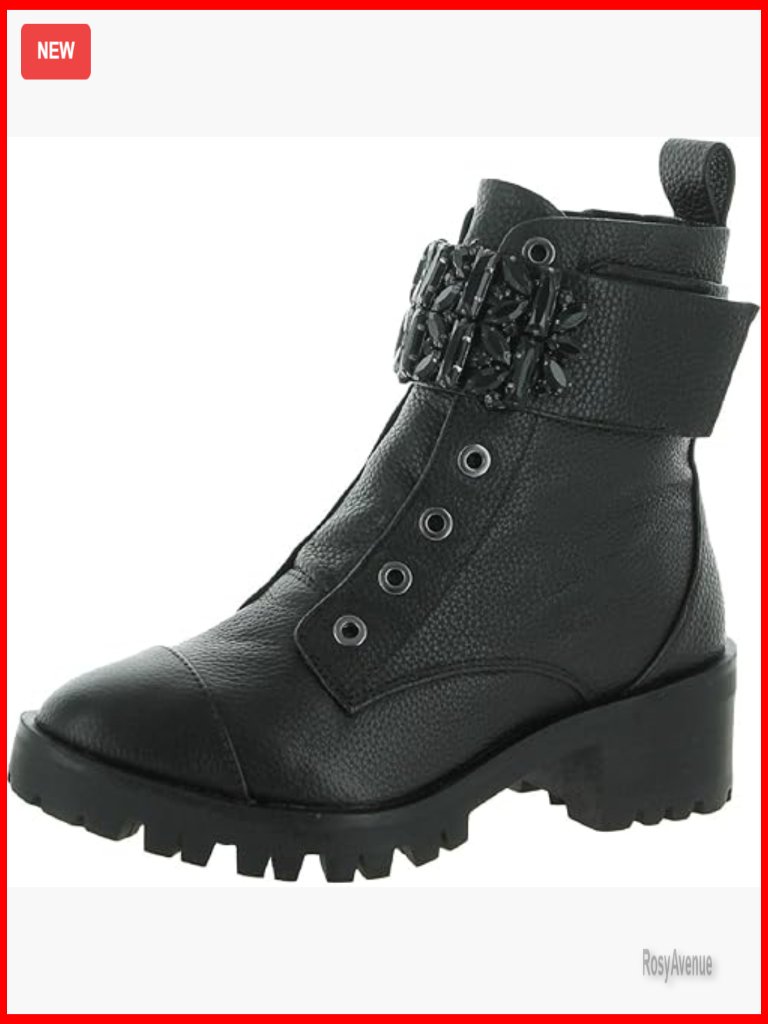 Lug Sole Combat Boots With Rhinestone Embellishments, Memory Foam